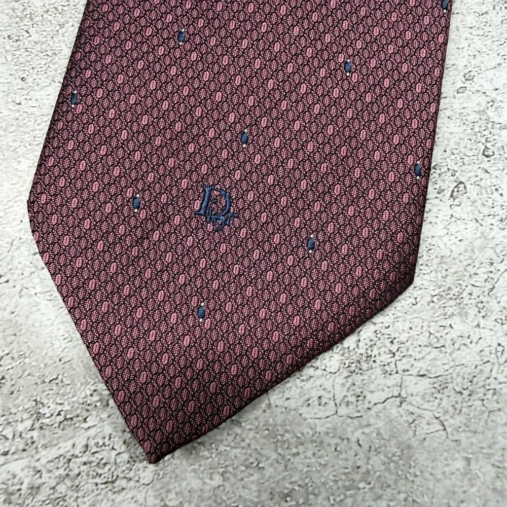 Christian Dior Silk Blend Tie Mens One Size Purple Geometric Made In USA Necktie